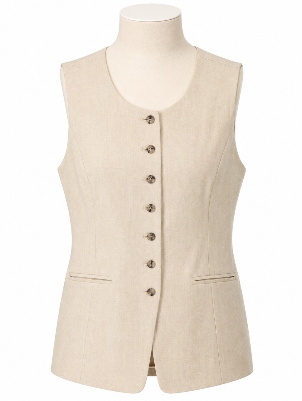 Tahari ASL Tan Linen Blend Vest Sleeveless Button Front NWT Women's Sz 8 Career